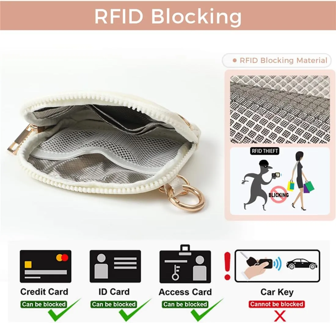 Wristlet Keychain Wallets for Women RFID Blocking Credit Card Holder Small Zipper Coin Purse Change Pouch with ID Window and Detachable Wrist Strap Beige
