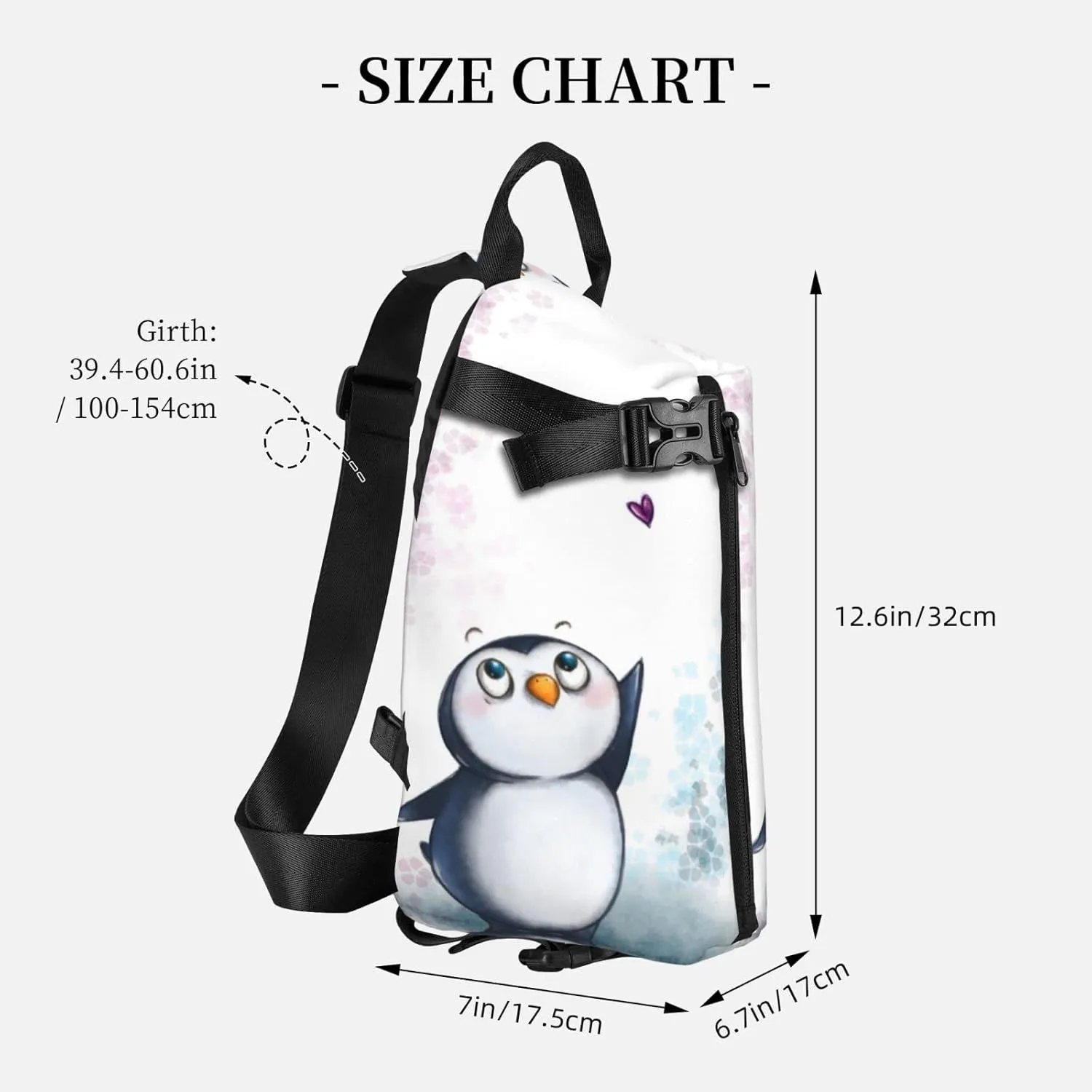 Wurton I Love Penguins Print Travel Crossbody Backpack Bag,Lightweight Sling Bag For Travel Unisex