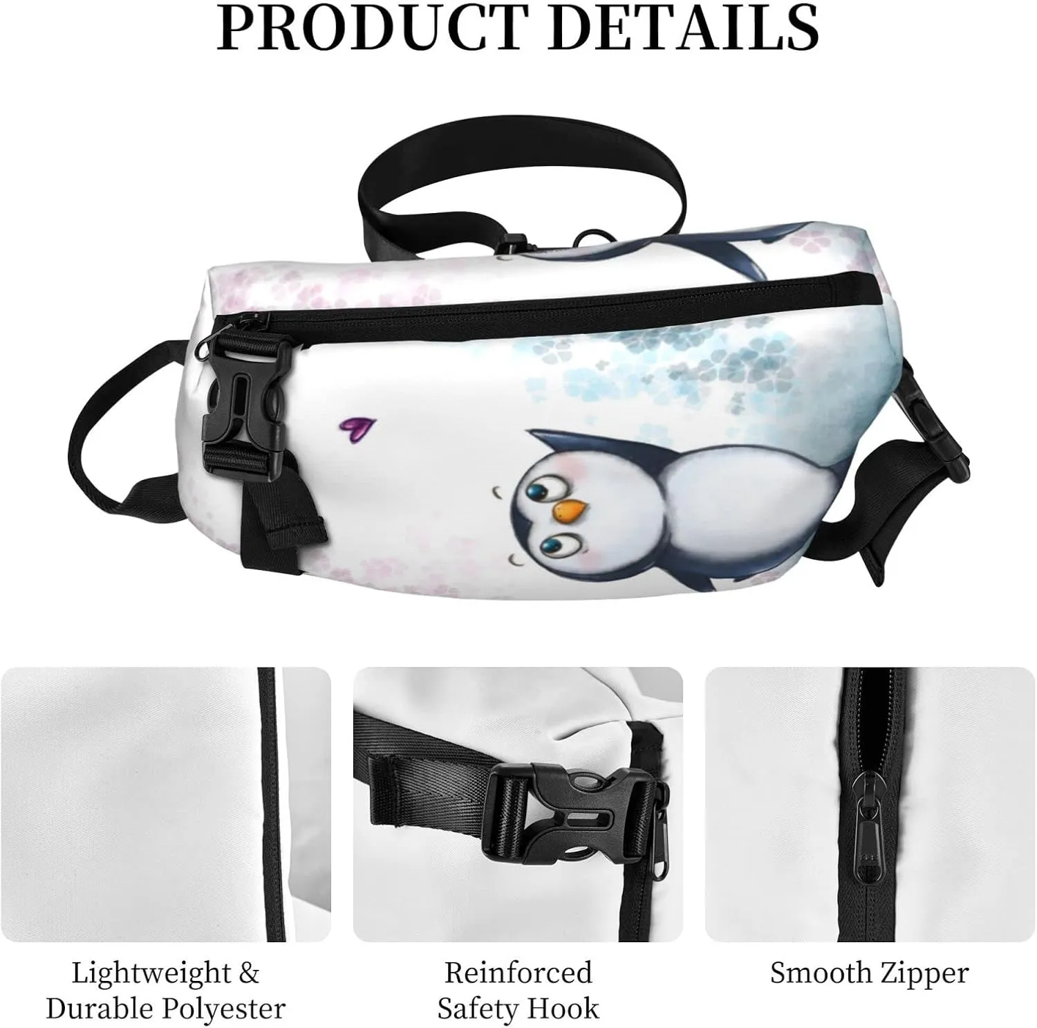 Wurton I Love Penguins Print Travel Crossbody Backpack Bag,Lightweight Sling Bag For Travel Unisex