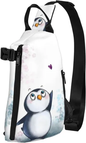 Wurton I Love Penguins Print Travel Crossbody Backpack Bag,Lightweight Sling Bag For Travel Unisex