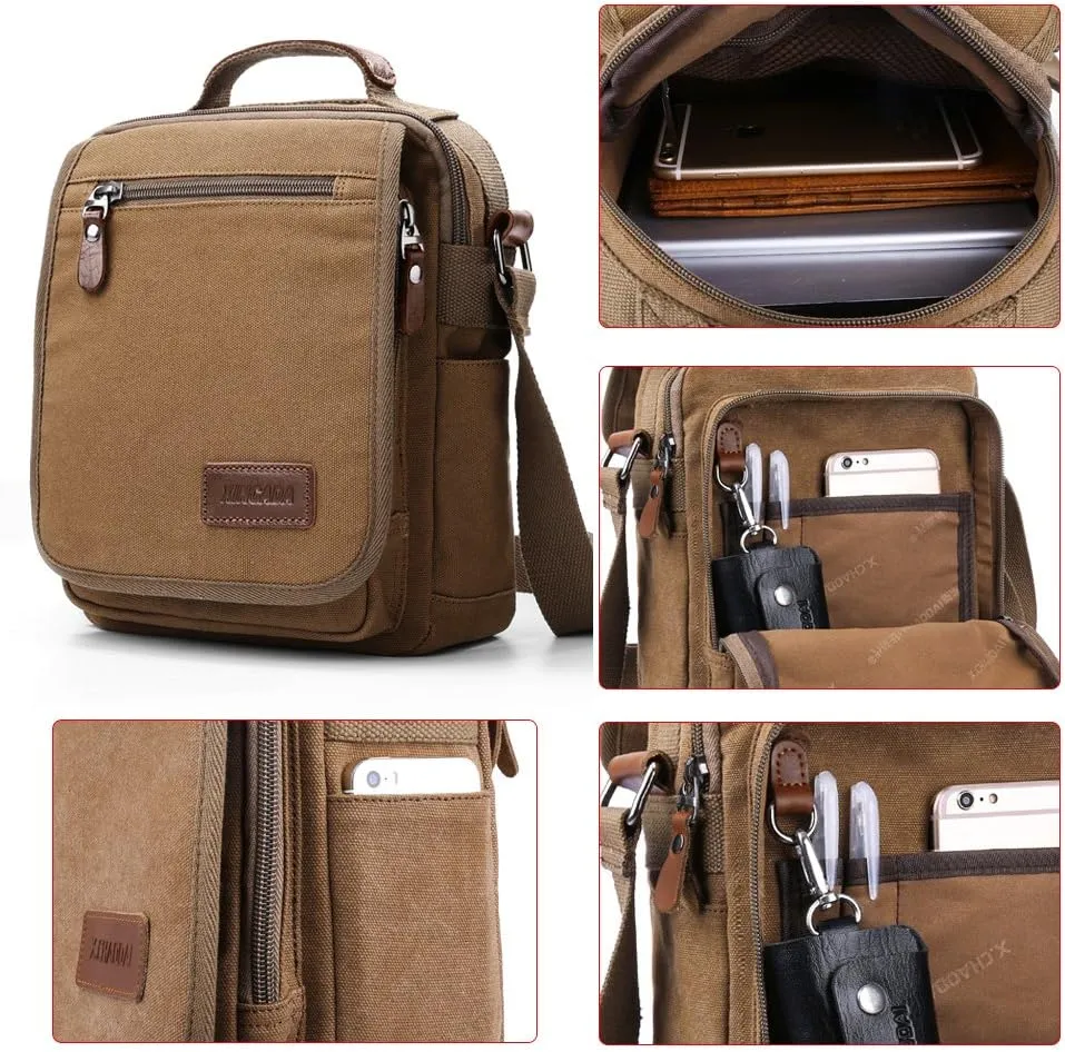 XINCADA Mens Bag Messenger Bag Canvas Shoulder Bags Travel Bag Man Purse Crossbody Bags for Work Business