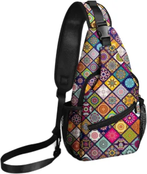 Yrebyou Ethnic Style Chest Sling Bag Crossbody Backpack Travel Hiking for Women Men Multipurpose Lightweight Fashion Shoulder Bag for Biking Climbing Runner