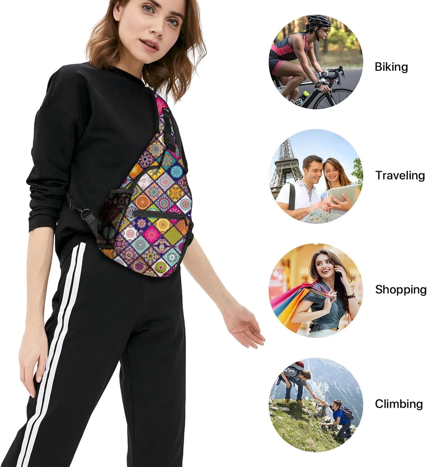 Yrebyou Ethnic Style Chest Sling Bag Crossbody Backpack Travel Hiking for Women Men Multipurpose Lightweight Fashion Shoulder Bag for Biking Climbing Runner