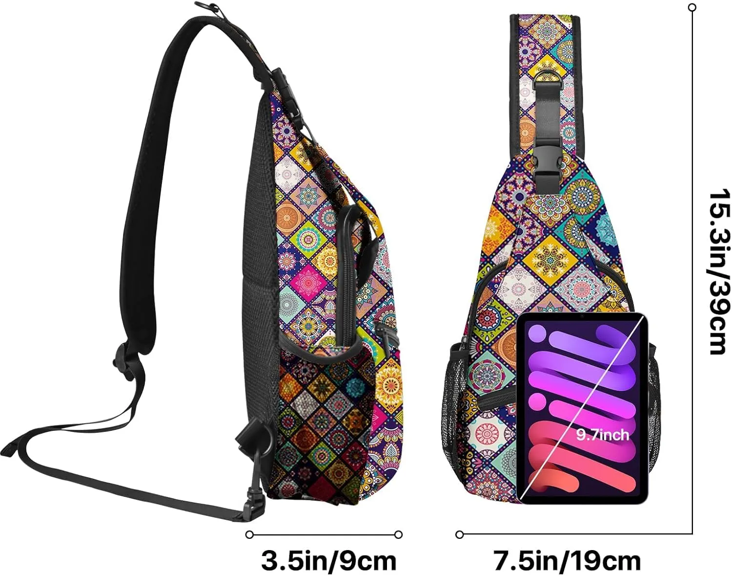 Yrebyou Ethnic Style Chest Sling Bag Crossbody Backpack Travel Hiking for Women Men Multipurpose Lightweight Fashion Shoulder Bag for Biking Climbing Runner