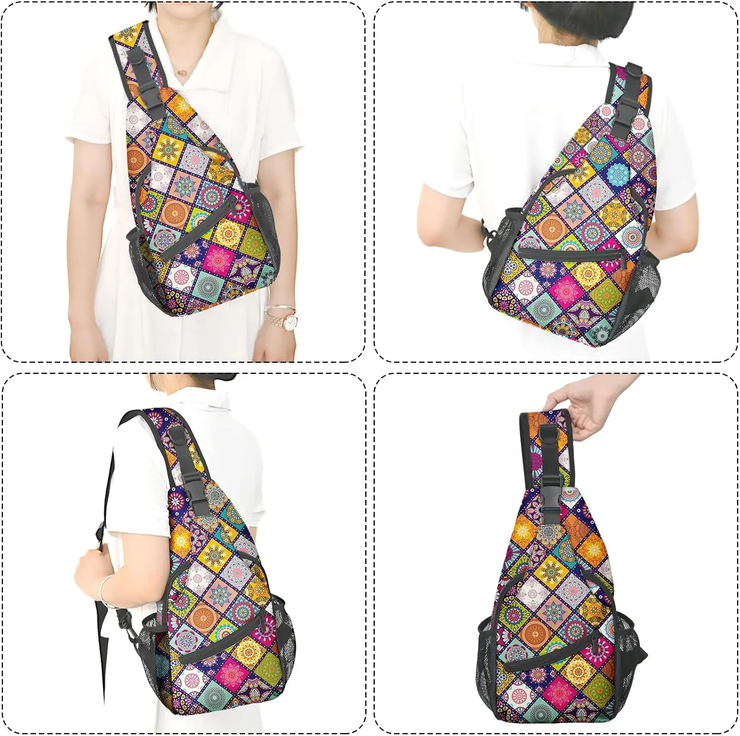 Yrebyou Ethnic Style Chest Sling Bag Crossbody Backpack Travel Hiking for Women Men Multipurpose Lightweight Fashion Shoulder Bag for Biking Climbing Runner