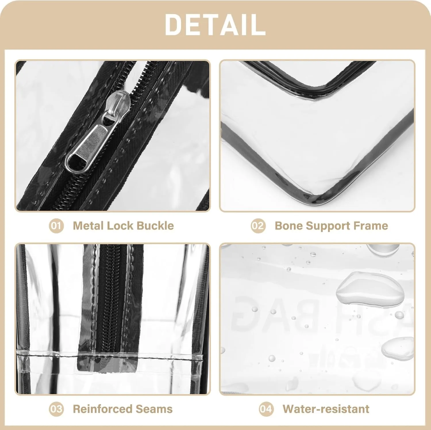 ZIOISNM 3 Pieces Clear Toiletry Bag for Women, Waterproof Clear Makeup Bag with Handles, PVC Travel Plastic Tote Bags, Travel Essentials (Black)
