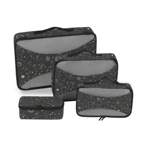 Zodiac Signs Moon Moonlight in Vintage Style on Dark 4 Set Packing Cubes, Travel Packing Organizers, 600D Oxford Cloth Toiletry Storage Bag, Luggage Mesh Bags for Accessories