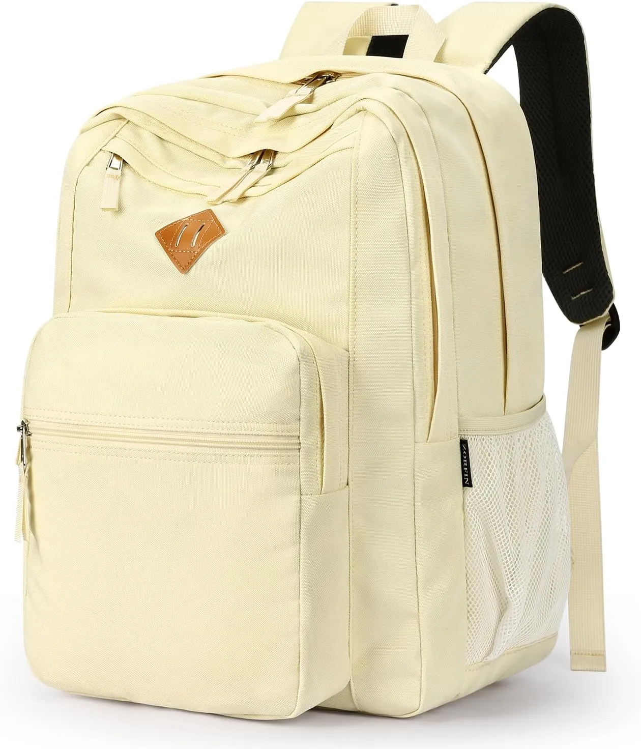 ZORFIN 26L Backpack for School, College, and Travel: Water Resistant Bookbag with 8 Compartments - Beige
