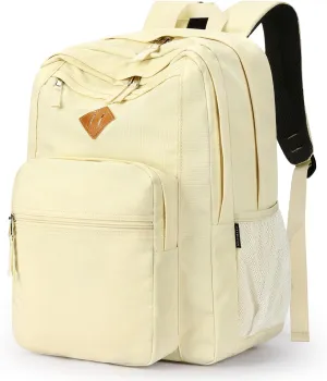 ZORFIN 26L Backpack for School, College, and Travel: Water Resistant Bookbag with 8 Compartments - Beige