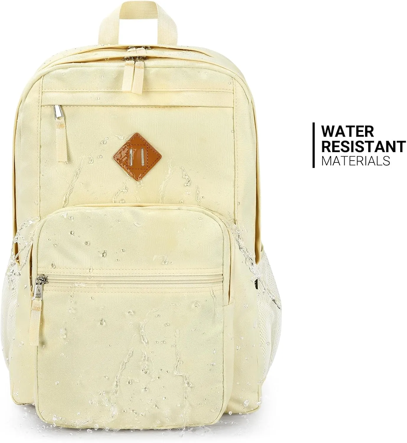 ZORFIN 26L Backpack for School, College, and Travel: Water Resistant Bookbag with 8 Compartments - Beige